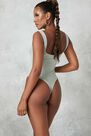 Missguided - Green Sage Scoop Neck Sheer Low Back Bodysuit Missguided - Green Sage Scoop Neck Sheer Low Back Bodysuit