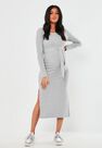 Missguided - Grey Rib Split Side Belted Maternity Midi Dress Missguided - Grey Rib Split Side Belted Maternity Midi Dress