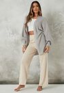 Missguided - Grey Belted Balloon Sleeve Knitted Cardigan Missguided - Grey Belted Balloon Sleeve Knitted Cardigan