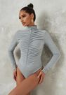 Missguided - Grey Ruched Front High Neck Bodysuit Missguided - Grey Ruched Front High Neck Bodysuit