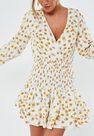 Missguided - White White Floral Print Shirred Waist Mini Dress Missguided - White White Floral Print Shirred Waist Mini Dress