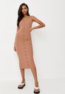 Missguided - Tan Rib Tortoiseshell Button Midaxi Dress Missguided - Tan Rib Tortoiseshell Button Midaxi Dress