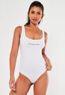 Missguided - White Scoop Neck Bodysuit With Slogan Missguided - White Scoop Neck Bodysuit With Slogan
