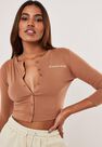 Missguided - Camel Tan Button Front Long Sleeve Crop Top Missguided - Camel Tan Button Front Long Sleeve Crop Top