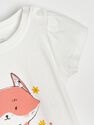 Reserved - Ivory Cotton T-Shirt With Fox Motif, Kids Girl Reserved - Ivory Cotton T-Shirt With Fox Motif, Kids Girl