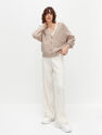Reserved - Beige Cropped Cardigan With Pockets, Women Reserved - Beige Cropped Cardigan With Pockets, Women