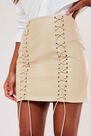 Missguided - Cream Cream Faux Leather Lace Up Mini Skirt Missguided - Cream Cream Faux Leather Lace Up Mini Skirt