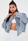 Missguided - Blue Blue Pleat Back Oversized 80S Denim Jacket Missguided - Blue Blue Pleat Back Oversized 80S Denim Jacket