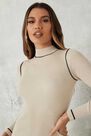 Missguided - Stone Long Sleeve Piped Knit Mini Dress Missguided - Stone Long Sleeve Piped Knit Mini Dress