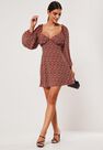 Missguided - Burgundy Burgundy Floral Print Milkmaid Sleeve Mini Dress Missguided - Burgundy Burgundy Floral Print Milkmaid Sleeve Mini Dress