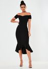 Missguided - Black Bardot Fishtail Bodycon Midi Dress Missguided - Black Bardot Fishtail Bodycon Midi Dress