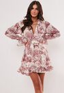 Missguided - Red Red China Print Frill Plunge Smock Dress Missguided - Red Red China Print Frill Plunge Smock Dress