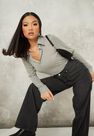 Missguided - Grey Semi Sheer Long Sleeve Polo T Shirt Missguided - Grey Semi Sheer Long Sleeve Polo T Shirt