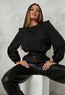 Missguided - Black Satin Lip Shoulder Blouse Missguided - Black Satin Lip Shoulder Blouse