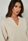 Missguided - Camel Sand Raw Edge Notched Neck Sweatshirt Missguided - Camel Sand Raw Edge Notched Neck Sweatshirt