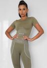 Missguided - Kahki Seamless Missguided Crop Gym T Shirt Missguided - Kahki Seamless Missguided Crop Gym T Shirt