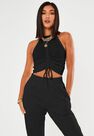 Missguided - Black Black Rib Ruched Front Racer Neck Vest Top Missguided - Black Black Rib Ruched Front Racer Neck Vest Top
