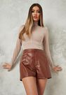 Missguided - Brown Chocolate Faux Leather Seam Detail Shorts Missguided - Brown Chocolate Faux Leather Seam Detail Shorts
