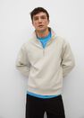 Mango - natural white Cotton sweatshirt with zip neck, Men Mango - natural white Cotton sweatshirt with zip neck, Men