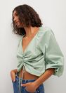 Mango - green Cotton blouse with ruched detail Mango - green Cotton blouse with ruched detail