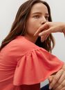 Mango - Bright Red Frills Cotton T-Shirt, Women Mango - Bright Red Frills Cotton T-Shirt, Women