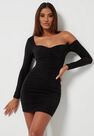 Missguided - Black Black Slinky Off Shoulder Ruched Mini Dress Missguided - Black Black Slinky Off Shoulder Ruched Mini Dress