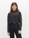 Reserved - Ladies’ Patterned Blouse With Stand Up Collar - Black Reserved - Ladies’ Patterned Blouse With Stand Up Collar - Black