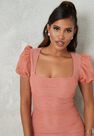 Missguided - Pink Blush Mesh Ruched Puff Sleeve Mini Dress Missguided - Pink Blush Mesh Ruched Puff Sleeve Mini Dress