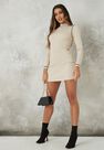 Missguided - Stone Long Sleeve Piped Knit Mini Dress Missguided - Stone Long Sleeve Piped Knit Mini Dress