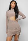 Missguided - Stone Taupe Slinky High Neck Cut Out Mini Dress Missguided - Stone Taupe Slinky High Neck Cut Out Mini Dress