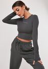 Missguided - Dark Grey Missguided Long Sleeve Crew Neck Crop Top Missguided - Dark Grey Missguided Long Sleeve Crew Neck Crop Top