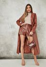 Missguided - Brown Chocolate Faux Leather Seam Detail Shorts Missguided - Brown Chocolate Faux Leather Seam Detail Shorts