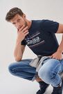 Salsa Jeans - Blue Textured T-Shirt With Logo Print Salsa Jeans - Blue Textured T-Shirt With Logo Print