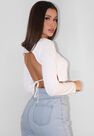 Missguided - White Satin Long Sleeve Open Back Crop Top Missguided - White Satin Long Sleeve Open Back Crop Top