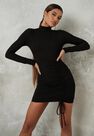 Missguided - Black Rib High Neck Ruched Front Mini Dress Missguided - Black Rib High Neck Ruched Front Mini Dress