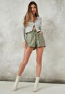 Missguided - Green Sage Faux Leather Elasticated Waist Shorts Missguided - Green Sage Faux Leather Elasticated Waist Shorts