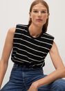 Mango - Light Beige Organic Cotton T-Shirt With Shoulder Pads Mango - Light Beige Organic Cotton T-Shirt With Shoulder Pads