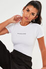 Missguided - White Crew Neck Bodysuit With Slogan Missguided - White Crew Neck Bodysuit With Slogan