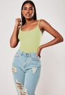 Missguided - Green Rib Strappy Cami Bodysuit Missguided - Green Rib Strappy Cami Bodysuit