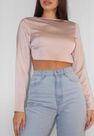Missguided - Pink Blush Satin Long Sleeve Open Back Crop Top Missguided - Pink Blush Satin Long Sleeve Open Back Crop Top
