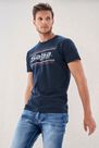 Salsa Jeans - Blue Textured T-Shirt With Logo Print Salsa Jeans - Blue Textured T-Shirt With Logo Print
