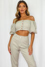 Missguided - Green Sage Co Ord Puff Sleeve Denim Crop Top Missguided - Green Sage Co Ord Puff Sleeve Denim Crop Top