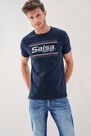 Salsa Jeans - Blue Textured T-Shirt With Logo Print Salsa Jeans - Blue Textured T-Shirt With Logo Print