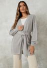Missguided - Grey Belted Balloon Sleeve Knitted Cardigan Missguided - Grey Belted Balloon Sleeve Knitted Cardigan