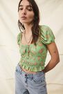 Urban Outfitters - Green UO Luna Ruched Floral Top Urban Outfitters - Green UO Luna Ruched Floral Top