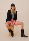 Mango - bright pink Denim bermuda shorts with frayed hem, Women Mango - bright pink Denim bermuda shorts with frayed hem, Women