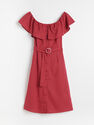 Reserved - Fuchsia Off Shoulder Dress With Belt, Women Reserved - Fuchsia Off Shoulder Dress With Belt, Women