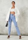 Missguided - Blue Light Blue Wrath Highwaisted Slash Distressed Straight Leg Jeans Missguided - Blue Light Blue Wrath Highwaisted Slash Distressed Straight Leg Jeans