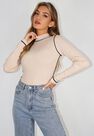 Missguided - Stone Long Sleeve Piped Knit Bodysuit Missguided - Stone Long Sleeve Piped Knit Bodysuit