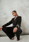 Missguided - Black Co Ord Satin Diamante Bow Button Blazer Missguided - Black Co Ord Satin Diamante Bow Button Blazer